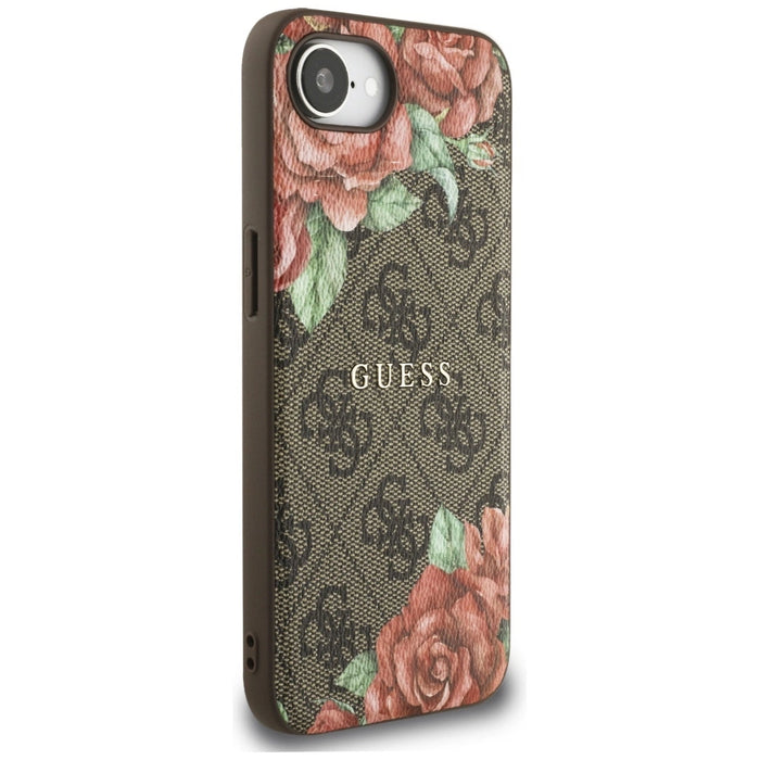 Калъф Guess 4G Flowers Print MagSafe за iPhone 16e - кафяв