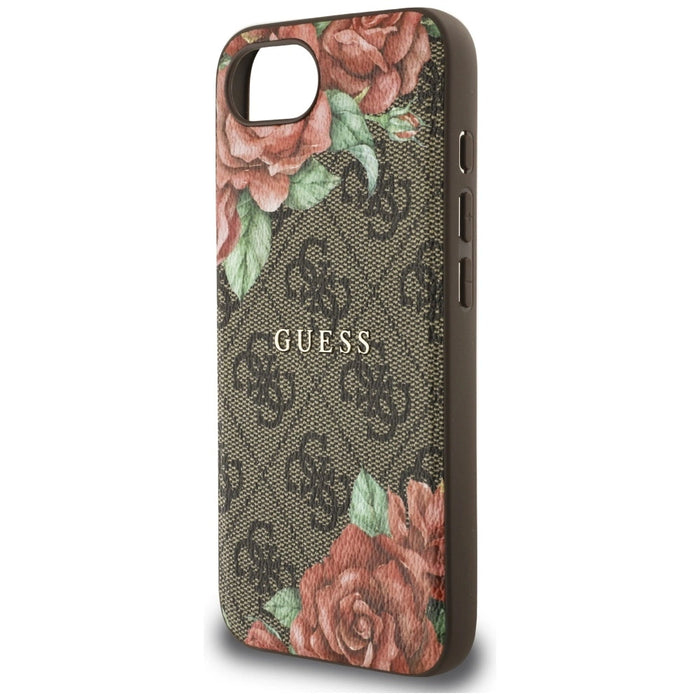 Калъф Guess 4G Flowers Print MagSafe за iPhone 16e - кафяв