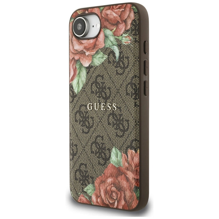 Калъф Guess 4G Flowers Print MagSafe за iPhone 16e - кафяв