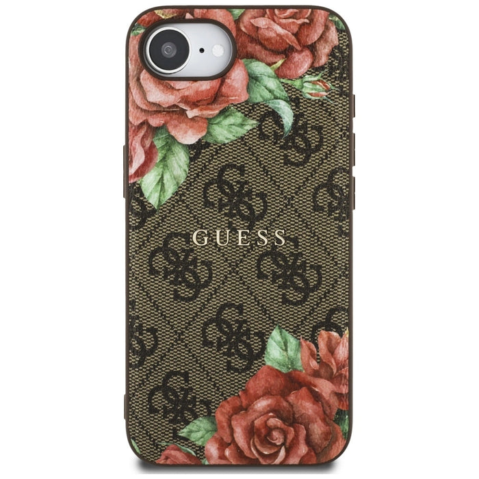 Калъф Guess 4G Flowers Print MagSafe за iPhone 16e - кафяв