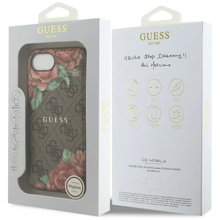 Калъф Guess 4G Flowers Print MagSafe за iPhone 16e - кафяв