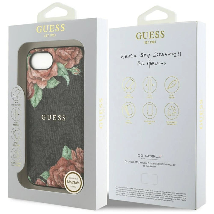 Калъф Guess 4G Flowers Print MagSafe за iPhone 16e - черен