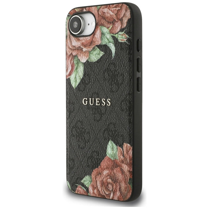 Калъф Guess 4G Flowers Print MagSafe за iPhone 16e - черен