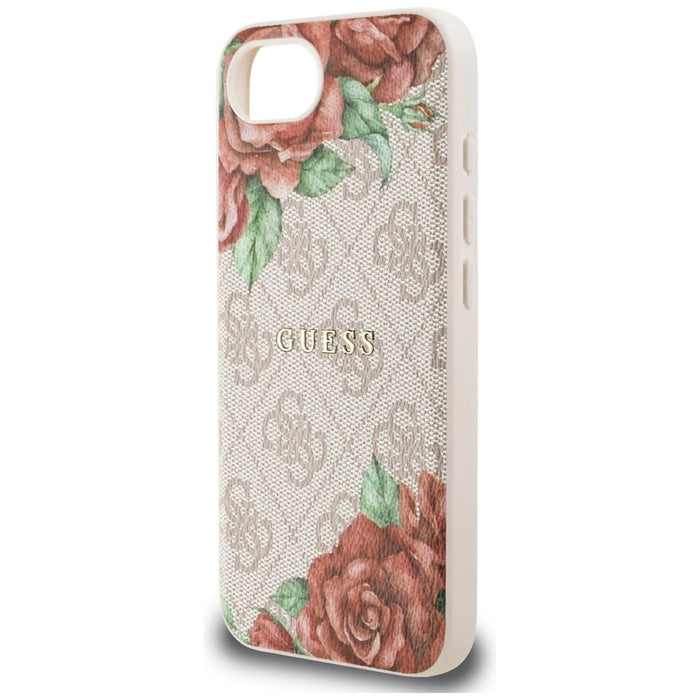 Калъф Guess 4G Flowers Print MagSafe iPhone 16e - розов