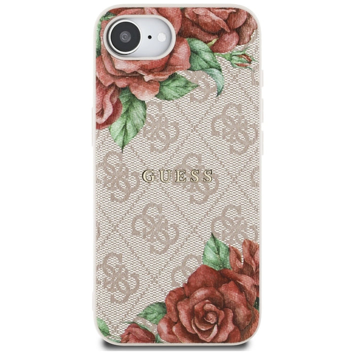 Калъф Guess 4G Flowers Print MagSafe iPhone 16e - розов