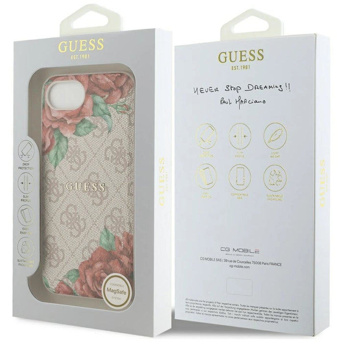 Калъф Guess 4G Flowers Print MagSafe iPhone 16e - розов