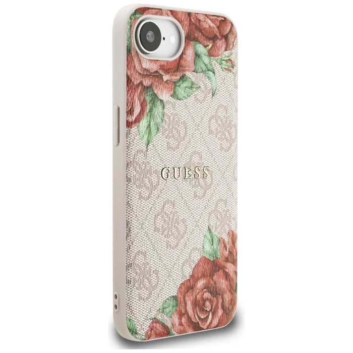 Калъф Guess 4G Flowers Print MagSafe iPhone 16e - розов
