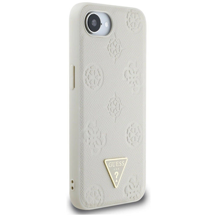 Калъф Guess Grained Hot Stamp Peony Triangle Logo MagSafe за iPhone 16e - бежов