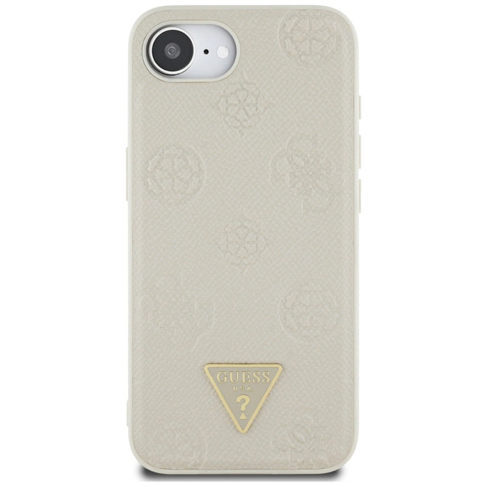Калъф Guess Grained Hot Stamp Peony Triangle Logo MagSafe за iPhone 16e - бежов