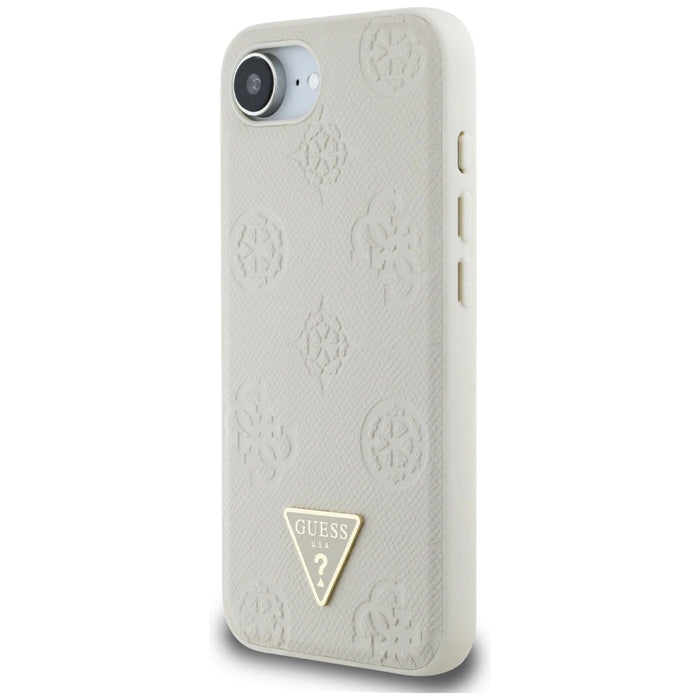 Калъф Guess Grained Hot Stamp Peony Triangle Logo MagSafe за iPhone 16e - бежов