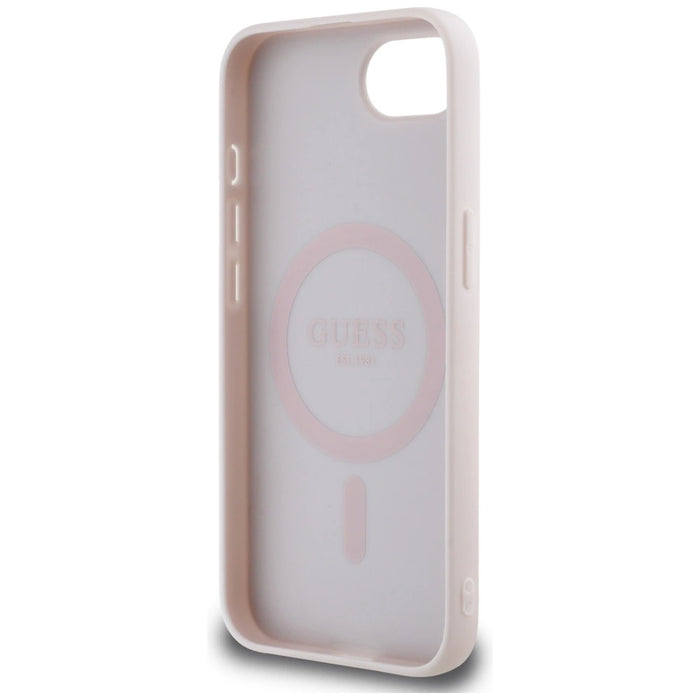 Калъф Guess Grained Hot Stamp Peony Triangle Logo MagSafe за iPhone 16e - бежов