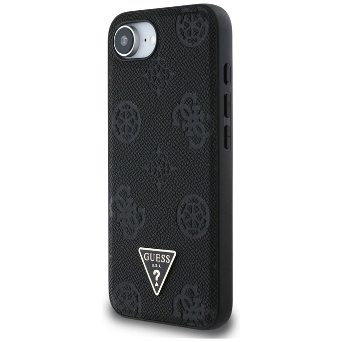 Guess Grained Hot Stamp Peony Triangle Logo MagSafe Case за iPhone 16e - черен
