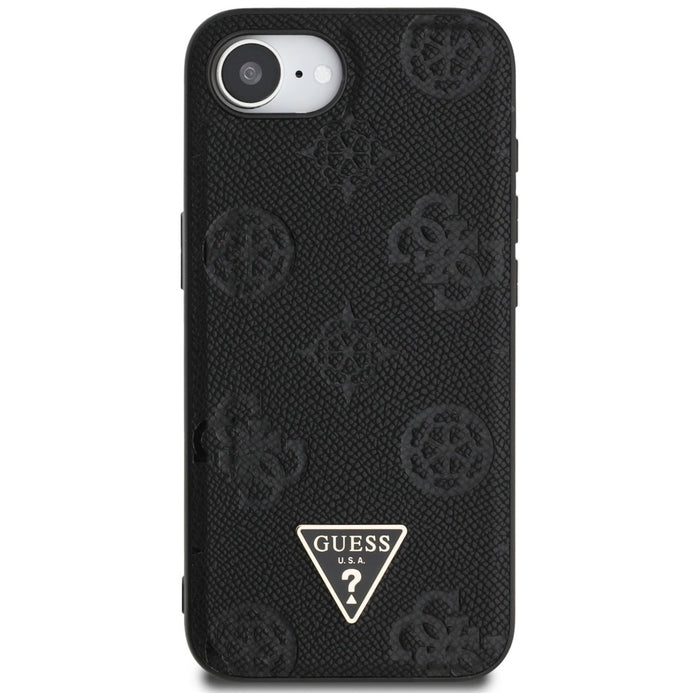 Guess Grained Hot Stamp Peony Triangle Logo MagSafe Case за iPhone 16e - черен