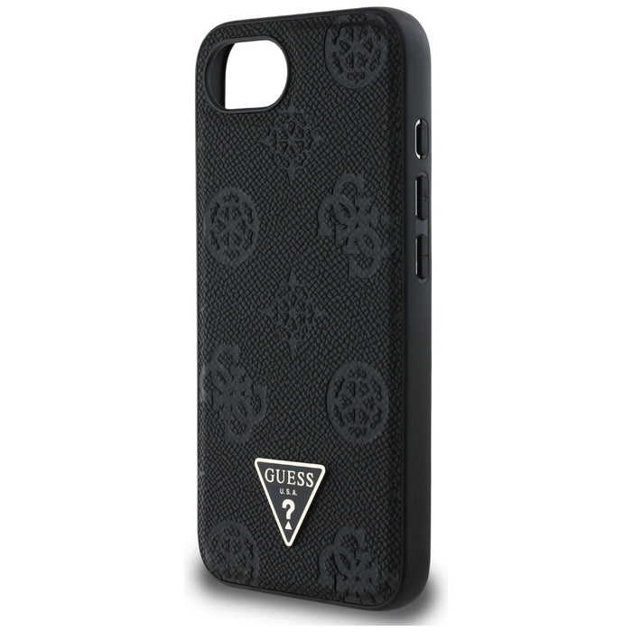 Guess Grained Hot Stamp Peony Triangle Logo MagSafe Case за iPhone 16e - черен