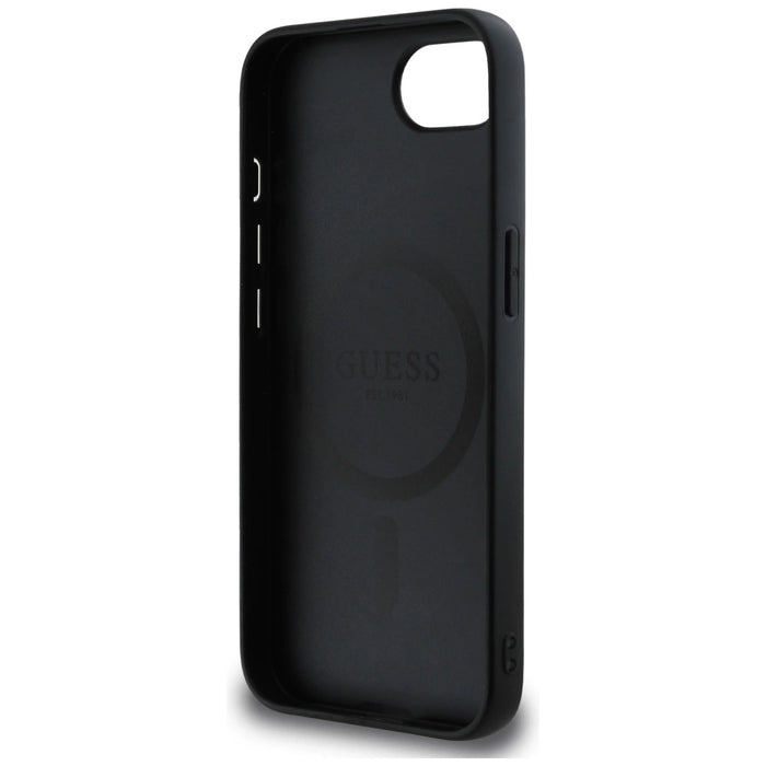 Guess Grained Hot Stamp Peony Triangle Logo MagSafe Case за iPhone 16e - черен