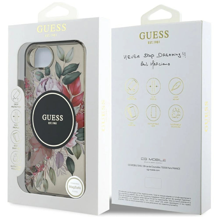 Калъф Guess IML Flowers MagSafe iPhone 16e - черен