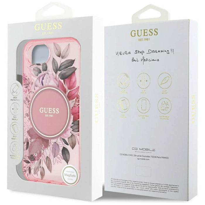 Калъф Guess IML Flowers MagSafe iPhone 16e - розов