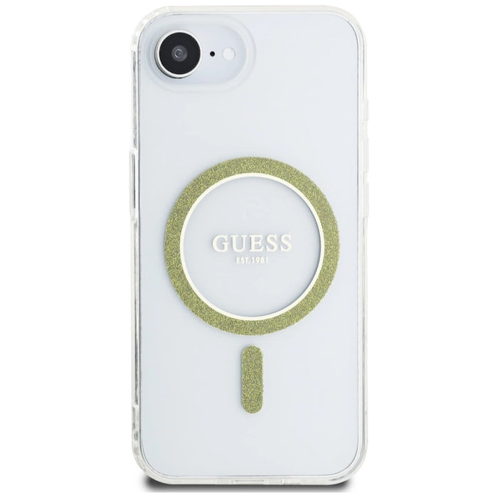 Калъф Guess IML Glitter Circle MagSafe за iPhone 16e - прозрачен