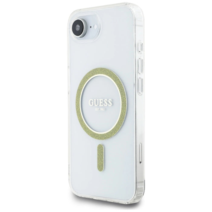 Калъф Guess IML Glitter Circle MagSafe за iPhone 16e - прозрачен