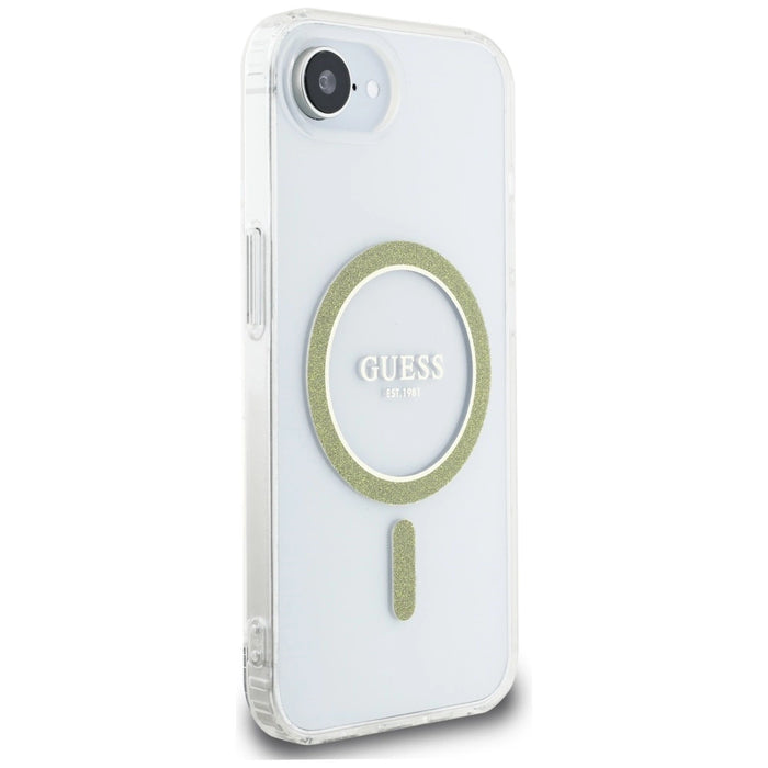 Калъф Guess IML Glitter Circle MagSafe за iPhone 16e - прозрачен