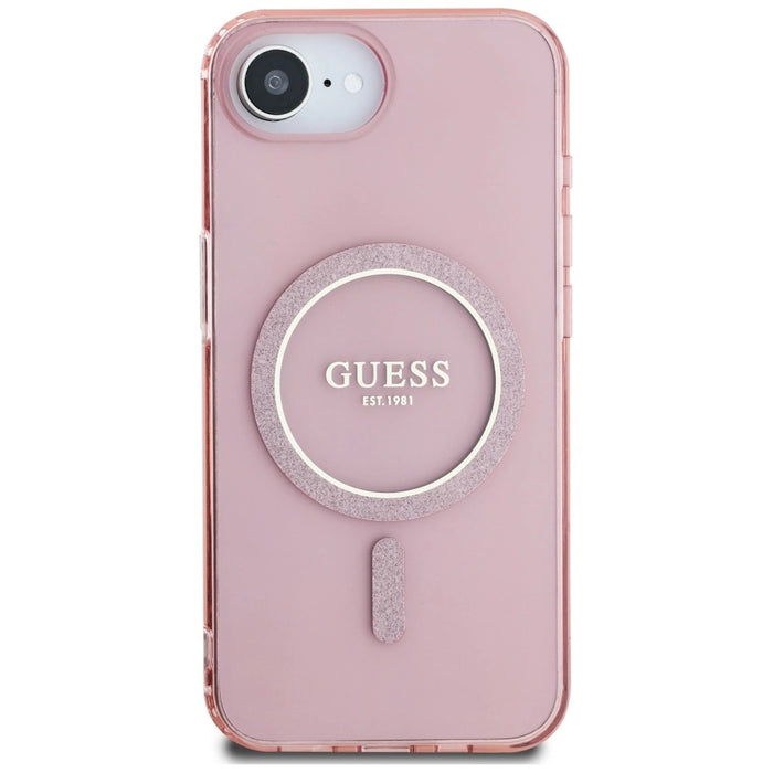 Калъф Guess IML Glitter Circle MagSafe за iPhone 16e - розов
