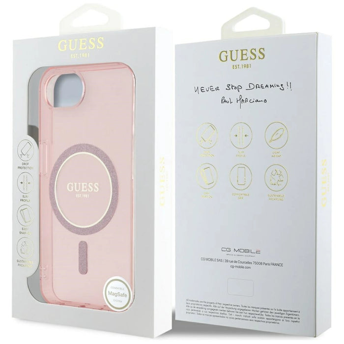 Калъф Guess IML Glitter Circle MagSafe за iPhone 16e - розов