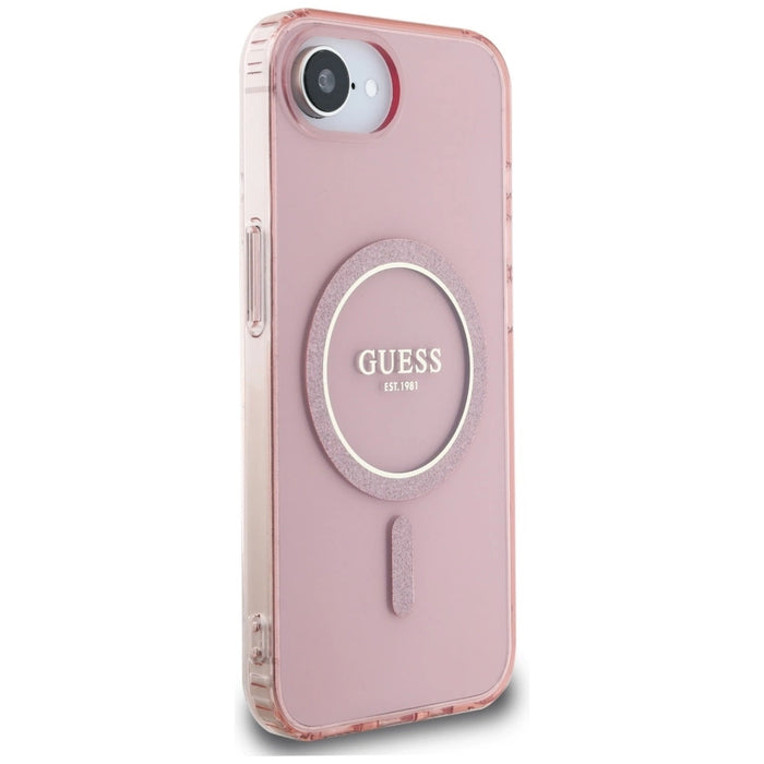 Калъф Guess IML Glitter Circle MagSafe за iPhone 16e - розов