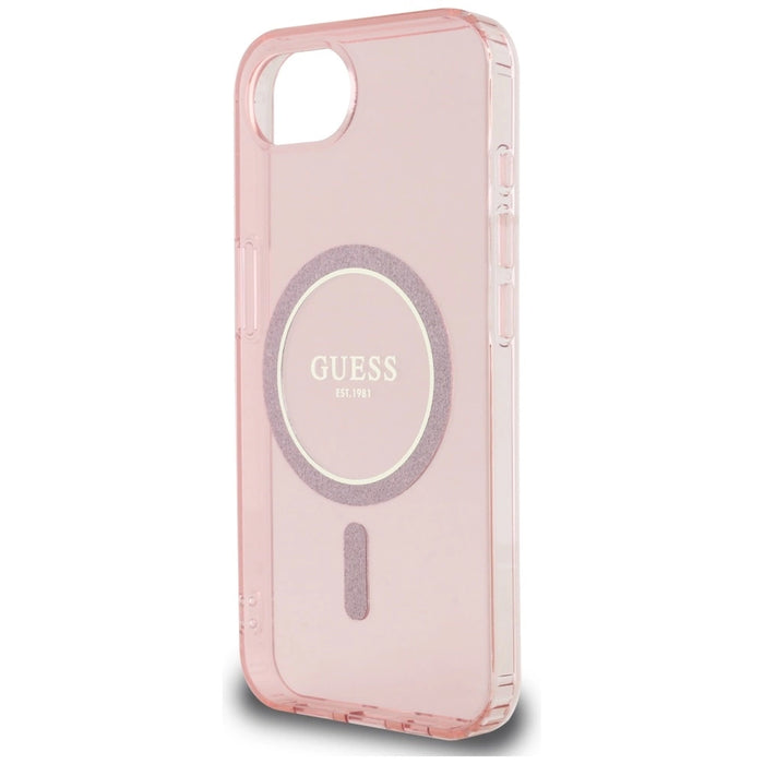Калъф Guess IML Glitter Circle MagSafe за iPhone 16e - розов