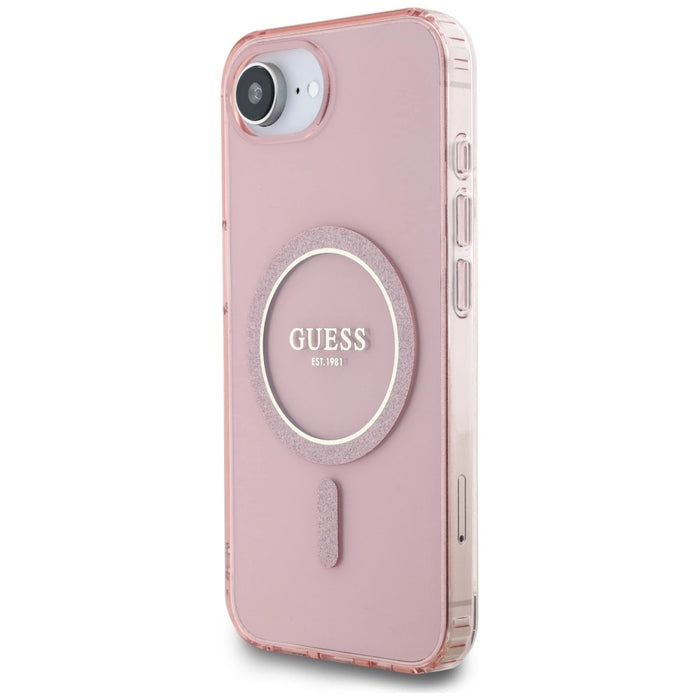 Калъф Guess IML Glitter Circle MagSafe за iPhone 16e - розов