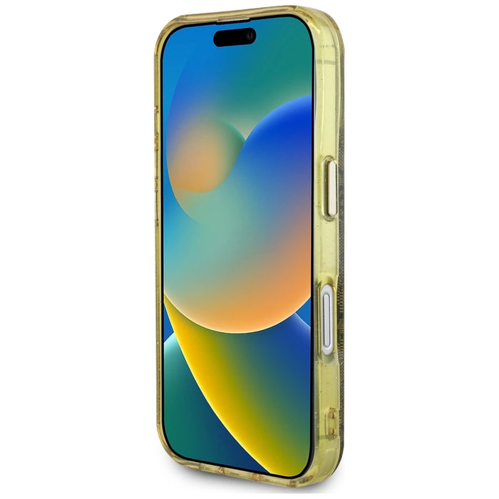 Guess IML Metal Glitter 4G Circle Triangle MagSafe Case за iPhone 16 - кафяв