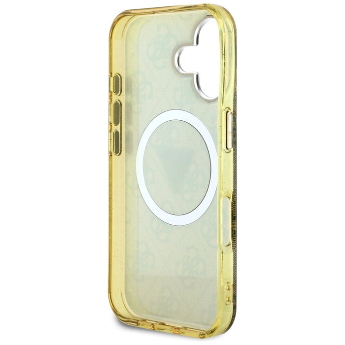 Guess IML Metal Glitter 4G Circle Triangle MagSafe Case за iPhone 16 - кафяв