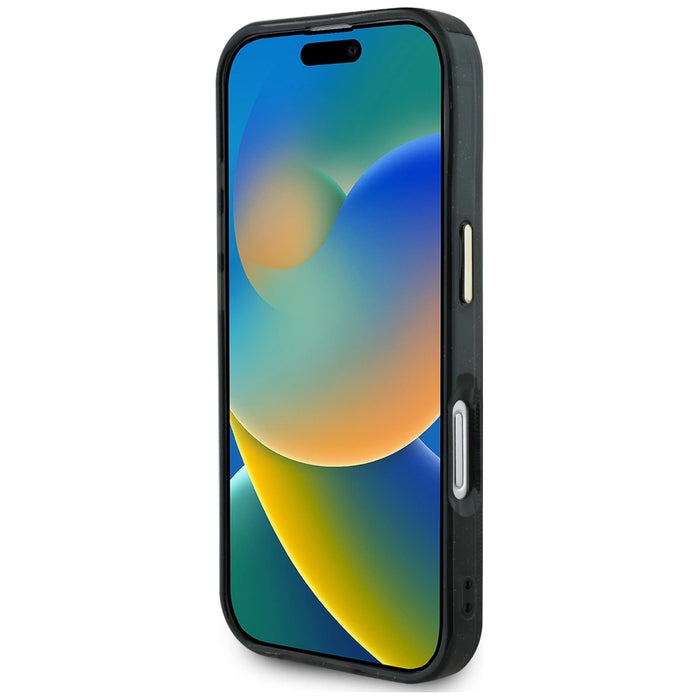 Guess IML Metal Glitter 4G Circle Triangle MagSafe Case за iPhone 16 - черен