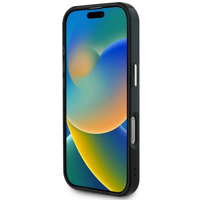 Guess IML Metal Glitter 4G Circle Triangle MagSafe Case за iPhone 16 Pro - черен