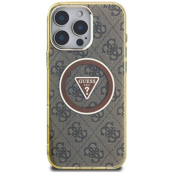 Guess IML Metal Glitter 4G Circle Triangle MagSafe Case за iPhone 16 Pro Max - кафяв