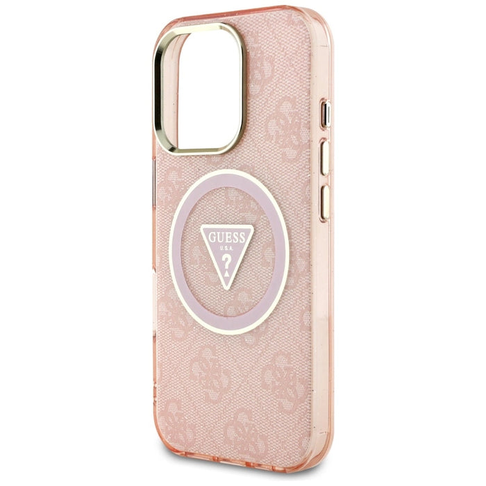 Guess IML Metal Glitter 4G Circle Triangle MagSafe Case за iPhone 16 Pro Max - розов