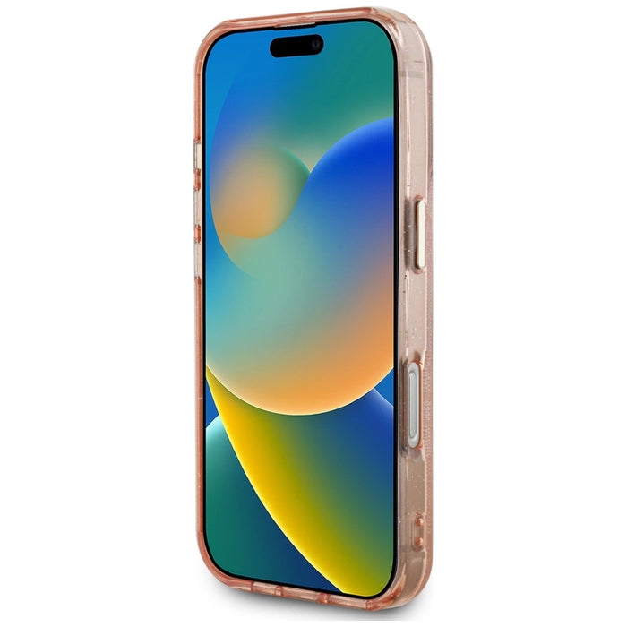 Guess IML Metal Glitter 4G Circle Triangle MagSafe Case за iPhone 16 Pro Max - розов