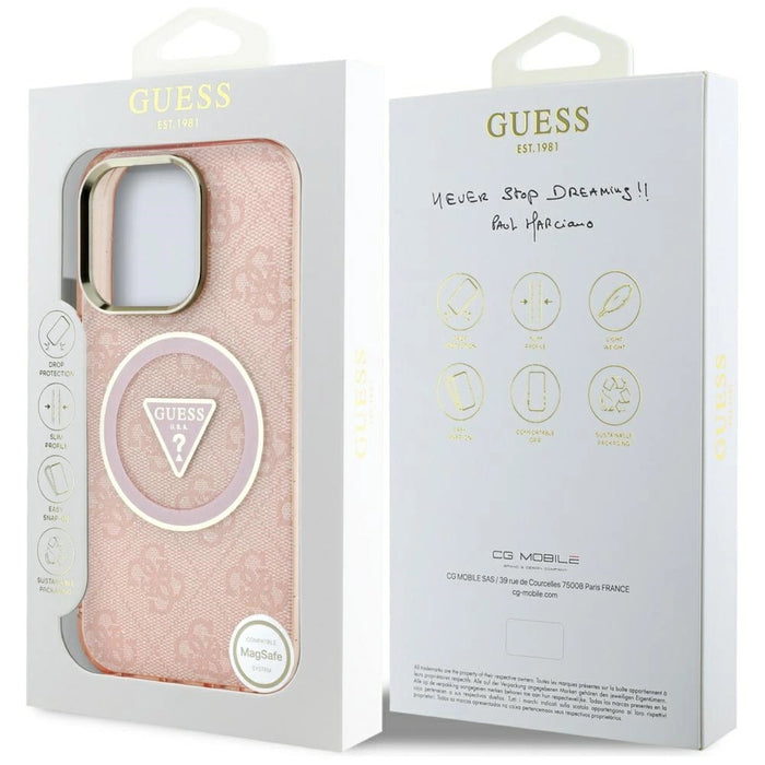 Guess IML Metal Glitter 4G Circle Triangle MagSafe Case за iPhone 16 Pro Max - розов