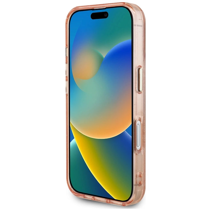 Guess IML Metal Glitter 4G Circle Triangle MagSafe калъф за iPhone 16 - розов