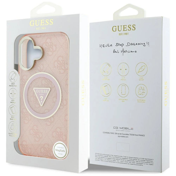 Guess IML Metal Glitter 4G Circle Triangle MagSafe калъф за iPhone 16 - розов