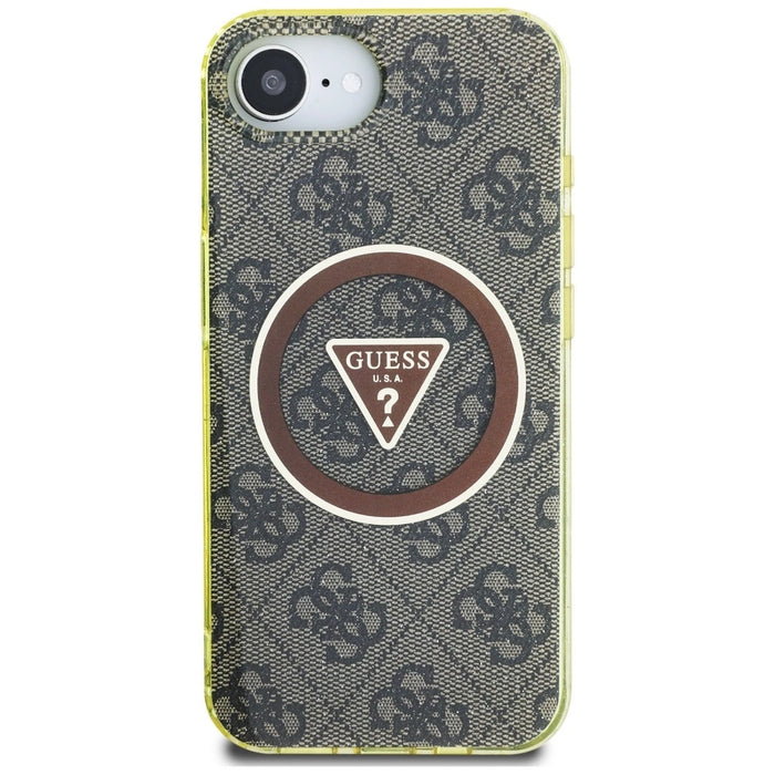 Guess IML Metal Glitter 4G Circle Triangle MagSafe калъф за iPhone 16e - кафяв