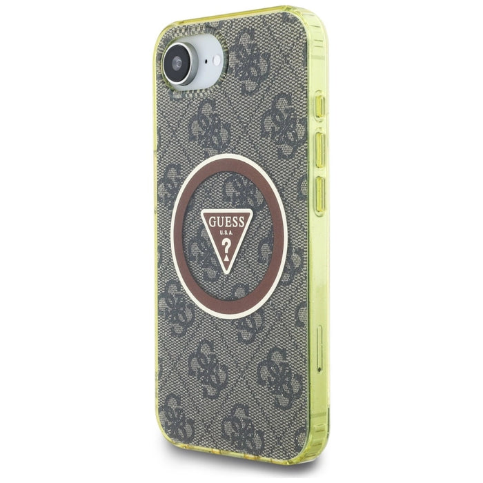 Guess IML Metal Glitter 4G Circle Triangle MagSafe калъф за iPhone 16e - кафяв