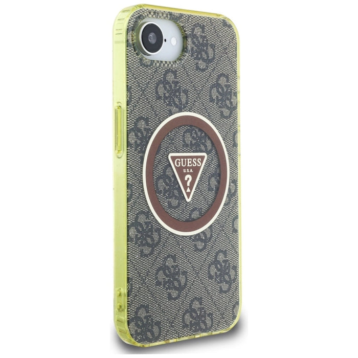 Guess IML Metal Glitter 4G Circle Triangle MagSafe калъф за iPhone 16e - кафяв