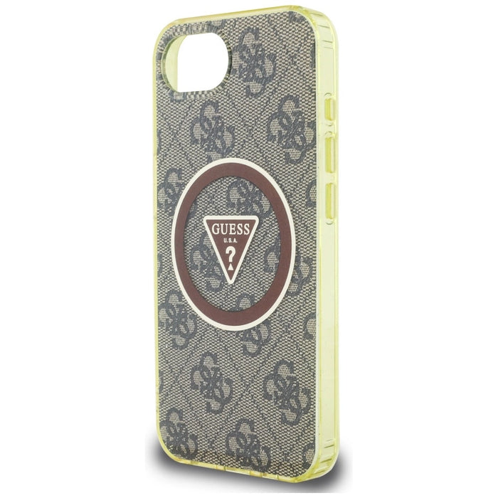 Guess IML Metal Glitter 4G Circle Triangle MagSafe калъф за iPhone 16e - кафяв