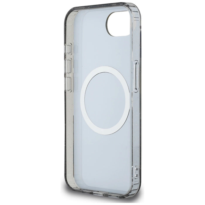 Калъф Guess IML Metal Glitter Flowers Triangle MagSafe за iPhone 16e - черен