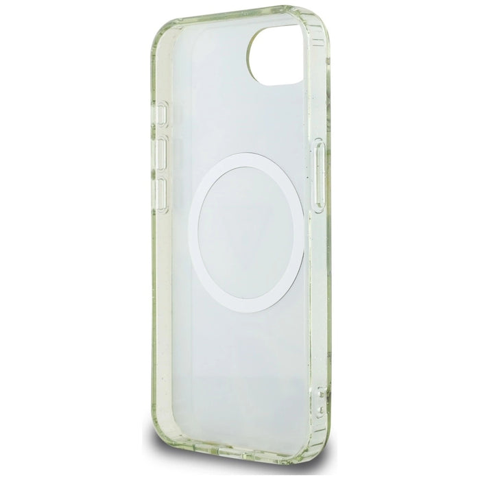 Калъф Guess IML Metal Glitter Flowers Triangle MagSafe iPhone 16e - зелен