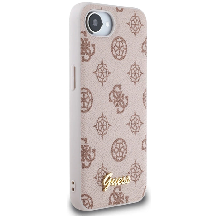 Калъф Guess Peony Script Logo MagSafe за iPhone 16e - кафяв
