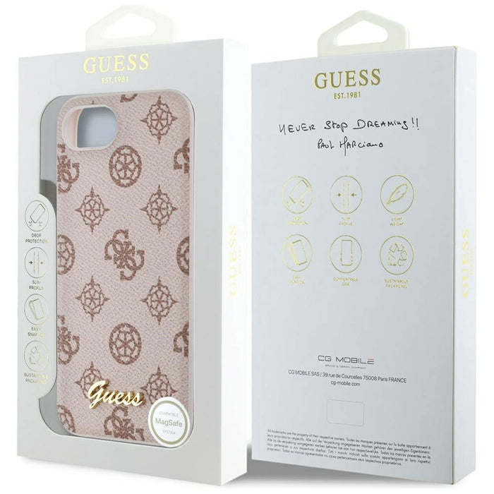 Калъф Guess Peony Script Logo MagSafe за iPhone 16e - кафяв