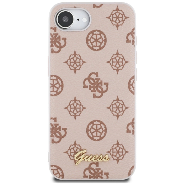 Калъф Guess Peony Script Logo MagSafe за iPhone 16e - кафяв
