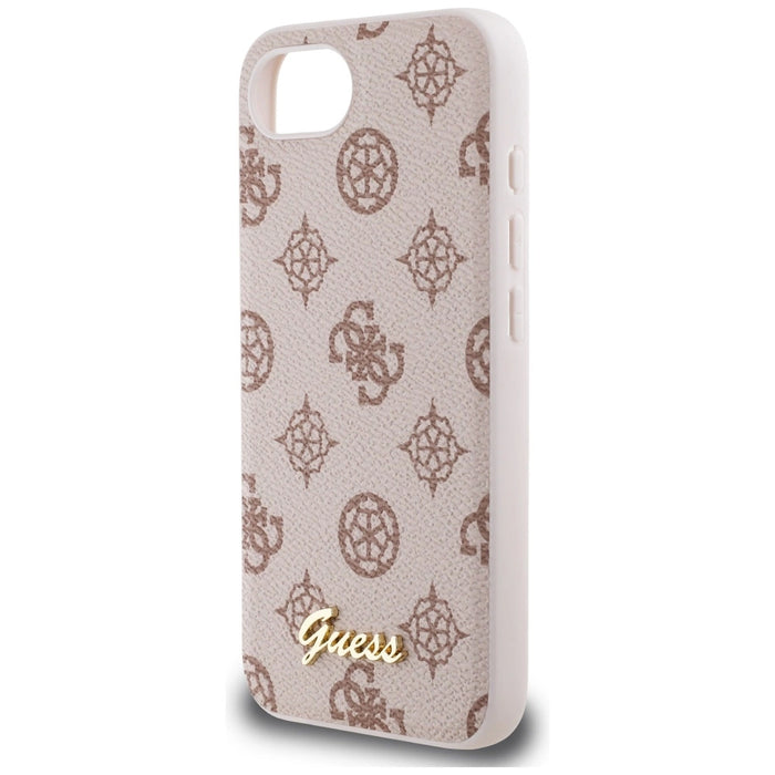 Калъф Guess Peony Script Logo MagSafe за iPhone 16e - кафяв