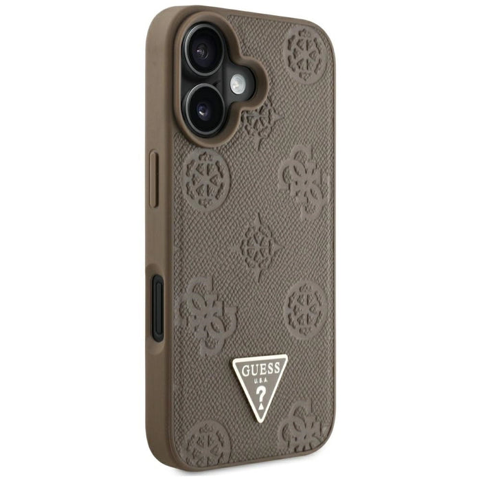 Калъф Guess Grained Hot Stamp Peony Triangle Logo MagSafe за iPhone 16 - кафяв